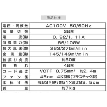 工場扇 キャスター式 45cm羽根 大風量 業務用 工業用 ナカトミ