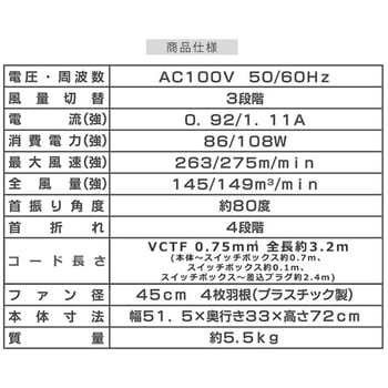 工場扇 壁掛け式 45cm羽根 大風量 業務用 工業用 ナカトミ