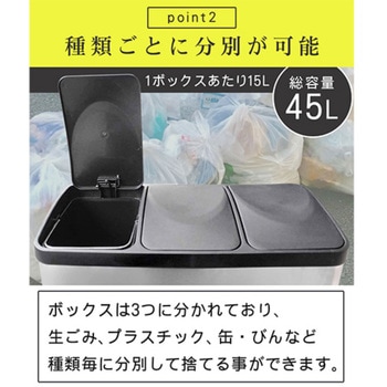 ゴミ箱 45リットル 3分別 ペダル付 足踏み式 衛生的 丸洗い可 お手入れ簡単 SunRuck