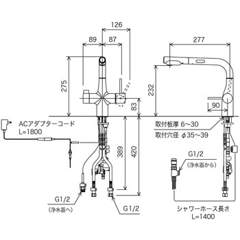 ビルトイン浄水器用シングルシャワー付混合栓(センサー) 電源式 KM6131SCEC KVK