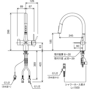 ビルトイン浄水器用シングルシャワー付混合栓 撥水 KM6081SCEC KVK