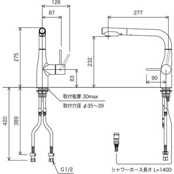 シングルシャワー付混合栓 撥水 KM6101EC KVK シングルレバー 【通販