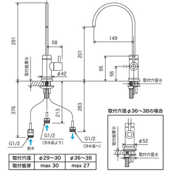 ビルトイン浄水器用水栓 浄水カートリッジ別売 K1620GNMB KVK