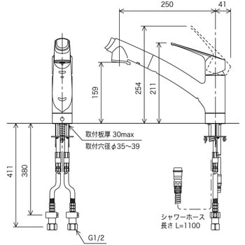 男女兼用 KVK シングルシャワー付混合栓 撥水(寒冷地用) KM5021ZJTECHS