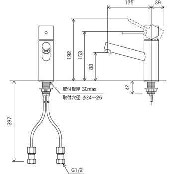 KM7061EC シングル混合栓(eレバー) KM7061 1個 KVK 【通販サイトMonotaRO】