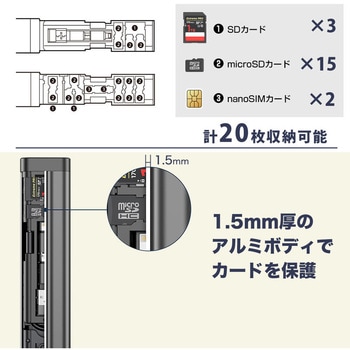 高速リーダー機能付きアルミメモリーカードケース サンコー(電子機器)