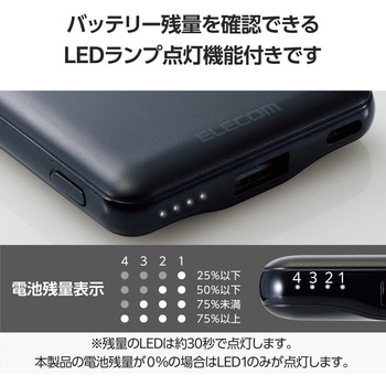 モバイルバッテリー 5000mAh 軽量 小型 最大15W 入出力(Type-C×1) 出力(USB-A×1) PSE適合 エレコム