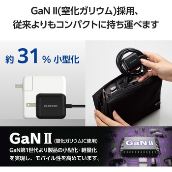 USB Type-C 充電器 PD PPS 65W Type C ケーブル 一体型 2m 折りたたみプラグ 小型 軽量 エレコム