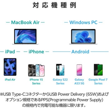 USB Type-C 充電器 PD PPS 65W Type C ケーブル 一体型 2m 折りたたみプラグ 小型 軽量 エレコム