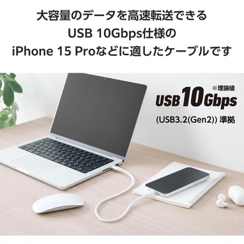 タイプCケーブル (Type-C to C) PD 100W USB10Gbps準拠 断線しにくい シリコンメッシュ エレコム