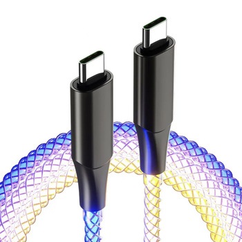USB充電&同期ケーブル 1.2m C-C レインボーLED カシムラ