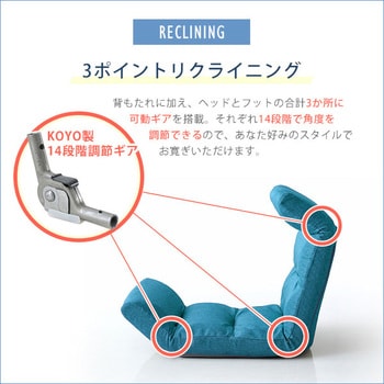 日本製リクライニング座椅子(布地、レザー)14段階調節ギア、転倒防止 