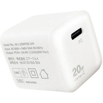 PD20W type-Cミニキューブコンセント充電器 WH エアージェイ