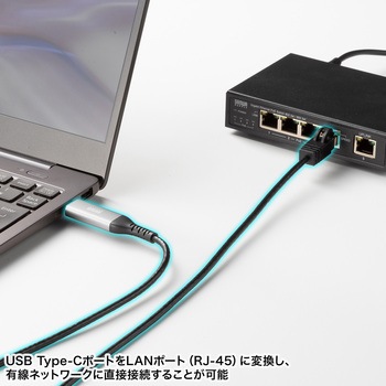 LAN変換ケーブル CAT6 RJ-45/USB TypeC サンワサプライ