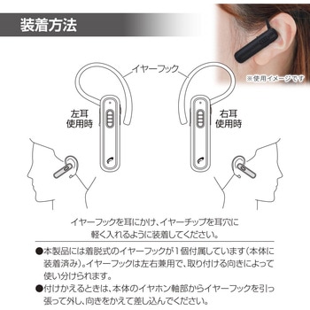 ワイヤレスシングルイヤホン ブラック 片耳 軽量 防水 IPX4 Bluetooth5.1 オーム電機