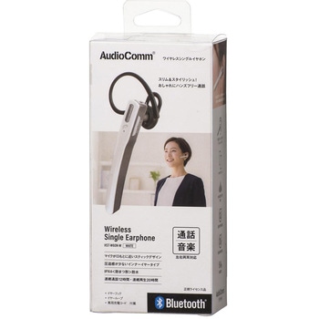 ワイヤレスシングルイヤホン 片耳 ホワイト 防水IPX4 長時間再生 オーム電機