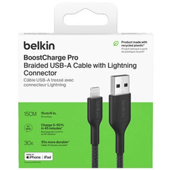 BoostCharge Pro USB-A to Lightning 編組ケーブル 15cm ブラック BELKIN(ベルキン)