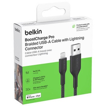 BoostCharge Pro USB-A to Lightning 編組ケーブル 1M ブラック BELKIN(ベルキン)