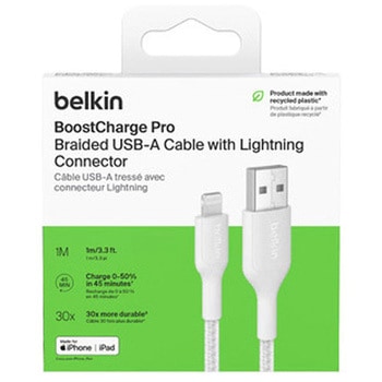 BoostCharge Pro USB-A to Lightning 編組ケーブル 1M ホワイト BELKIN(ベルキン)