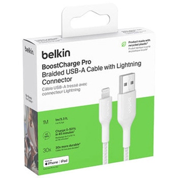 BoostCharge Pro USB-A to Lightning 編組ケーブル 1M ホワイト BELKIN(ベルキン)