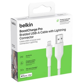 BoostCharge Pro USB-A to Lightning 編組ケーブル 2M ホワイト BELKIN(ベルキン)