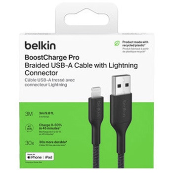 BoostCharge Pro USB-A to Lightning 編組ケーブル 3M ブラック BELKIN(ベルキン)