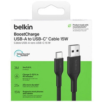 BoostCharge USB-A to USB-C ケーブル 15W 3M ブラック - BELKIN(ベルキン)