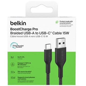 BoostCharge Pro USB-A to USB-C 編組ケーブル15W 1M ブラック - BELKIN(ベルキン)