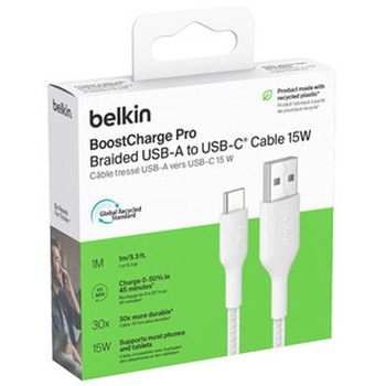BoostCharge Pro USB-A to USB-C 編組ケーブル15W 1M ホワイト BELKIN(ベルキン)