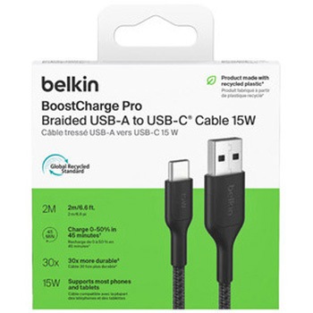 BoostCharge Pro USB-A to USB-C 編組ケーブル15W 2M ブラック BELKIN(ベルキン)