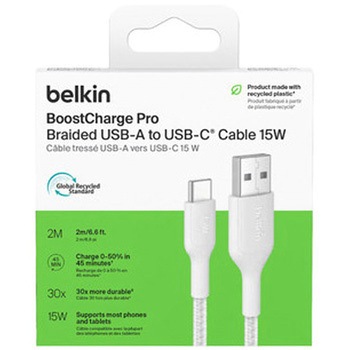 BoostCharge Pro USB-A to USB-C 編組ケーブル15W 2M ホワイト BELKIN(ベルキン)