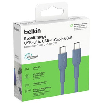 BoostCharge USB-C to USB-C ケーブル 60W 2M ブルー BELKIN(ベルキン)
