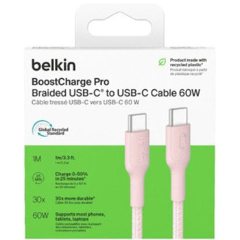 BoostCharge Pro USB-C to USB-C 編組ケーブル 60W 1M ピンク BELKIN(ベルキン)