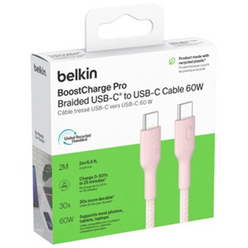 BoostCharge Pro USB-C to USB-C 編組ケーブル 60W 2M ピンク - BELKIN(ベルキン)