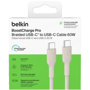 BoostCharge Pro USB-C to USB-C 編組ケーブル 60W 2M サンド BELKIN(ベルキン)
