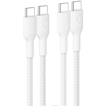 BoostCharge Pro USB-C to USB-C 編組ケーブル 60W 2M ホワイト 2本セット BELKIN(ベルキン)