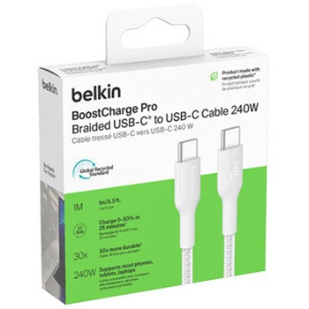 BoostCharge Pro USB-C to USB-C 編組ケーブル 240W 1M ホワイト - BELKIN(ベルキン)
