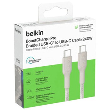 BoostCharge Pro USB-C to USB-C 編組ケーブル 240W 2M サンド BELKIN(ベルキン)