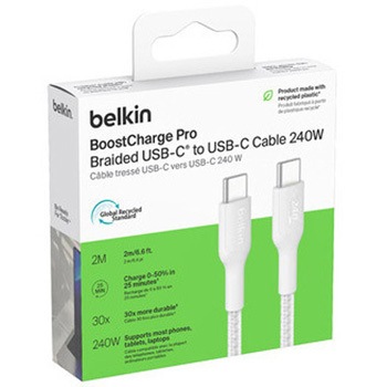 BoostCharge Pro USB-C to USB-C 編組ケーブル 240W 2M ホワイト BELKIN(ベルキン)