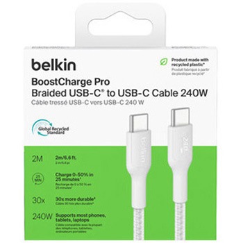 BoostCharge Pro USB-C to USB-C 編組ケーブル 240W 2M ホワイト BELKIN(ベルキン)