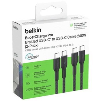 BoostCharge Pro USB-C to USB-C 編組ケーブル 240W 2M ブラック 2本セット - BELKIN(ベルキン)