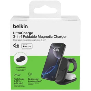 UltraCharge Qi2 25W 3-in-1 折りたたみ式マグネット充電器 ラウンド型 ブラック BELKIN(ベルキン)