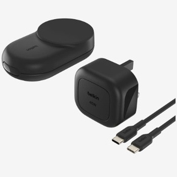 UltraCharge Qi2 25W 3-in-1 折りたたみ式マグネット充電器 ラウンド型 ブラック BELKIN(ベルキン)