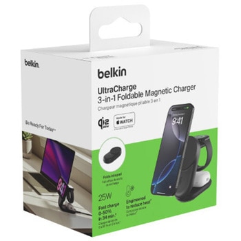 UltraCharge Qi2 25W 3-in-1 折りたたみ式マグネット充電器 ラウンド型 ブラック BELKIN(ベルキン)