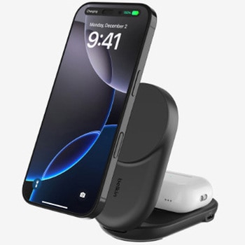 UltraCharge Qi2 25W 2-in-1 折りたたみ式マグネット充電器 ラウンド型 ブラック BELKIN(ベルキン)