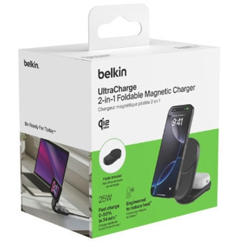 UltraCharge Qi2 25W 2-in-1 折りたたみ式マグネット充電器 ラウンド型 ブラック BELKIN(ベルキン)