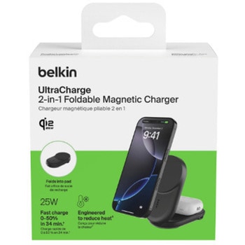 UltraCharge Qi2 25W 2-in-1 折りたたみ式マグネット充電器 ラウンド型 ブラック BELKIN(ベルキン)