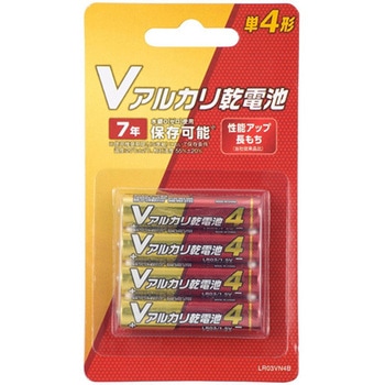 Vアルカリ乾電池 単4形、4本パック オーム電機