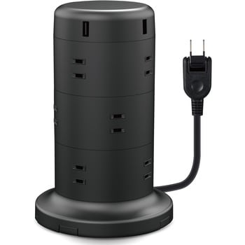 USB付き 電源タップ タワー型 2m 2P AC×12個口 USB×5ポート 耐雷 ほこり防止 エレコム アイデア型タップ 【通販モノタロウ】