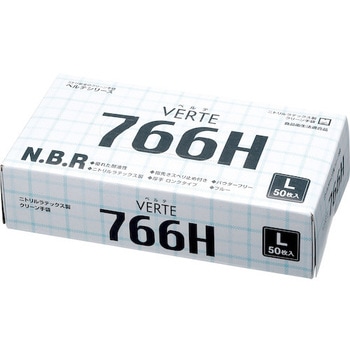 VERTE-766H-L ニトリル使い捨て手袋ロング厚手粉なし 1箱(50枚) ミドリ